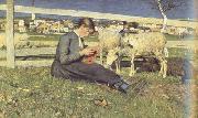 Giovanni Segantini Girl Knitting (nn02) oil painting